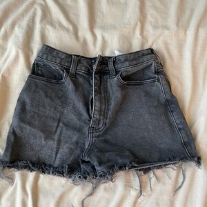 Hollister Black Jean Shorts with Frayed Hem